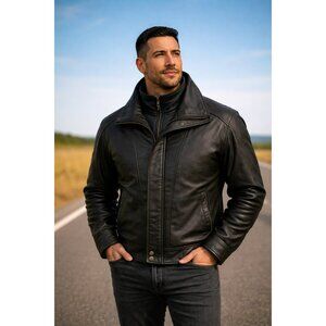 Leather Limited Moto Bomber Leather Jacket With Thermolite Active Insulated Vest